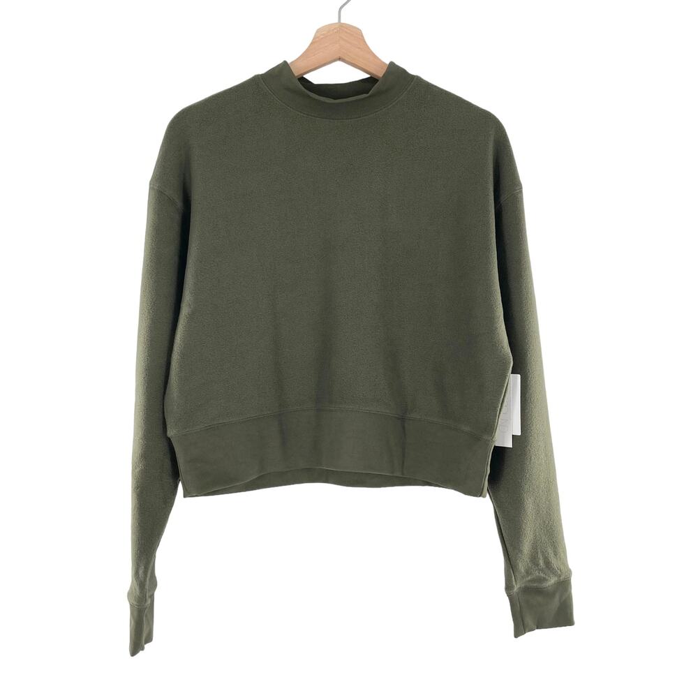 Abound Nordstrom Mock Neck Fleece Pullover Olive Green Long Sleeve